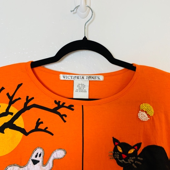 Vintage Halloween Shirt Medium Orange Spider Web Ghost Witch Black Cat Pumpkin - Picture 3 of 16